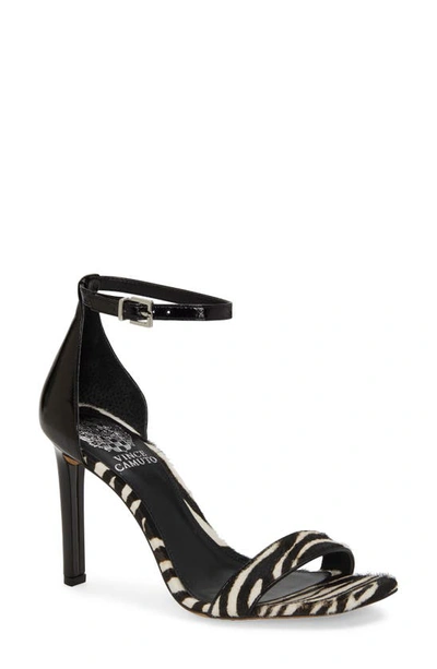 Vince Camuto Lauralie Ankle Strap Sandal In Black White Calf Hair