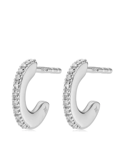 Monica Vinader Silver Fiji Diamond Small Skinny Hoop Earrings