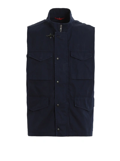 Fay Linen And Cotton Waistcoat In Dark Blue