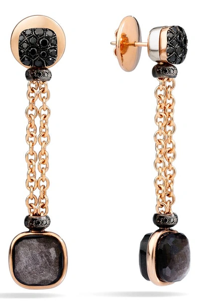 Pomellato Nudo Obsidian & Black Diamond Drop Earrings In Rose Gold/ Obsidian/ Black