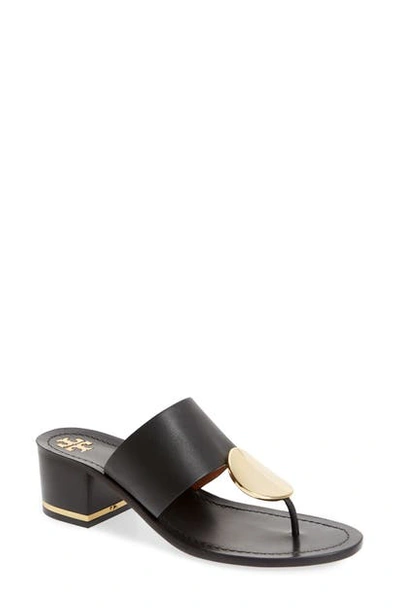 Tory Burch Patos Disk-embellished Leather Thong Mules In Black