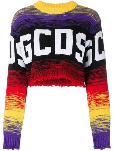 Gcds Women's Jumper Sweater Crew Neck Round Logo Crop In Purple