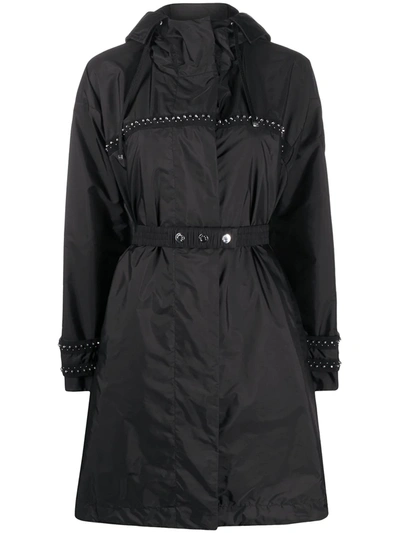Moncler Prasin Studded Water Resistant Longline Coat In Black