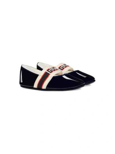 Gucci Baby Patent Leather Ballet Flat With  Stripe In Blue
