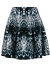 Alexander Mcqueen Crystal Jacquard Silk Blend Skirt In Blue/ivory/black