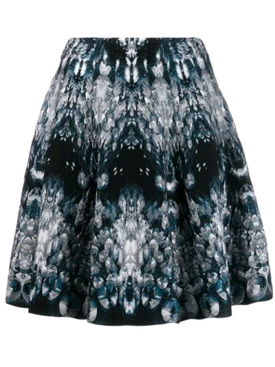 Alexander Mcqueen Crystal Jacquard Silk Blend Skirt In Blue/ivory/black