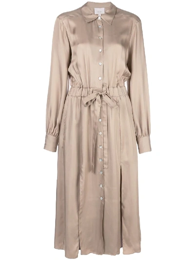 Cinq À Sept Joyce Long Sleeve Midi Shirtdress In Pewter