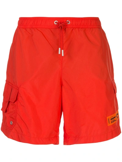 Heron Preston Logo Patch Swim Shorts In Orange