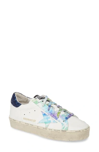Golden Goose Hi Star Platform Sneaker In White/ Tie Dye/ Blue Glitter