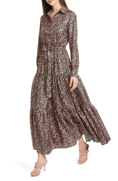 La Doublej Ladouble J Bellini Floral Print Silk Twill Long Sleeve Maxi Shirtdress In Daisy