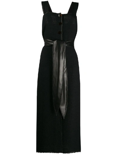 Nanushka Rita Vegan Leather Trim Cotton & Linen Blend Midi Dress In Black