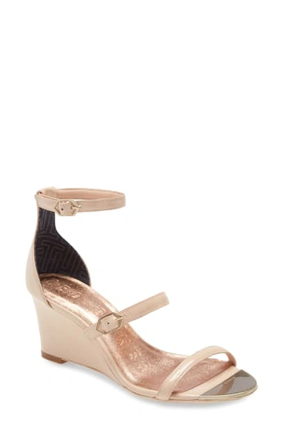 Ted Baker Weliin Wedge Sandal In Nude/ Pink Leather