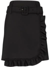 Prada Belted Ruffle Mini Skirt In Black