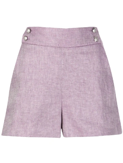 Veronica Beard Kimm Herringbone Linen Shorts In Purple