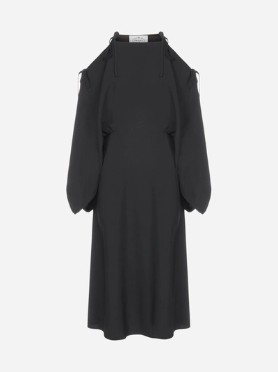 Prada Cold-shoulder Midi Dress In Black
