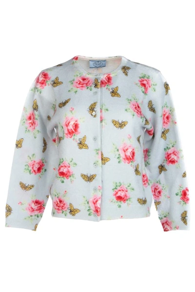 Prada Roses And Butterflies Cardigan In Multi