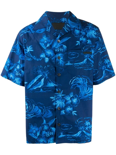 Prada Men's Hawaiian Floral Poplin Short-sleeve Shirt In F0215 Cobalto