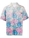 Prada Floral Print Cotton Shirt In Azzurro
