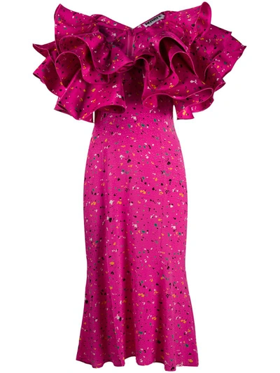 Rotate Birger Christensen Carmen Layered Ruffle Midi Dress In Pink