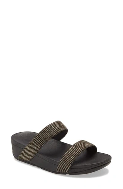 Fitflop Lottie Glitter Stripe Platform Slide Sandal In All Black Fabric