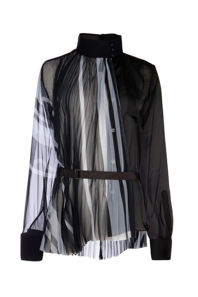 Sacai Pleated Belted Blouse In Multi