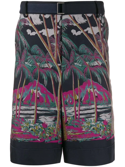 Sacai Sun Surf-print Cotton Shorts In Multi