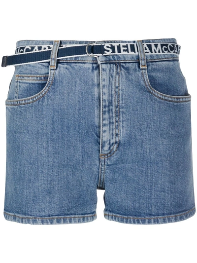 Stella Mccartney Logo Belt Denim Shorts In Blue