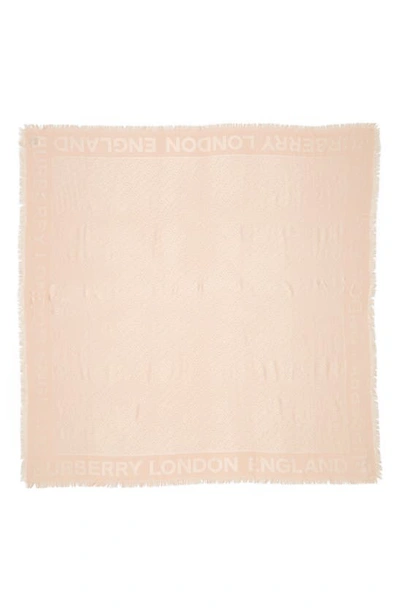 Burberry Striped Logo Silk Wool Jacquard Large Square Scarf In Pink