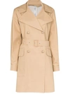 Moncler Belted Cotton Trench Coat In Brown