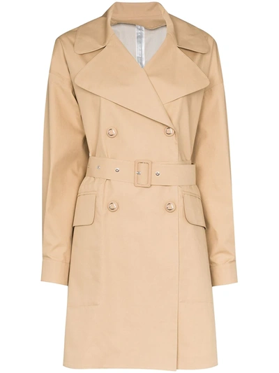 Moncler Belted Cotton Trench Coat In Brown