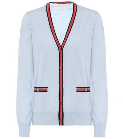 Tory Burch Madeline Contrast-trim Cardigan In Blue