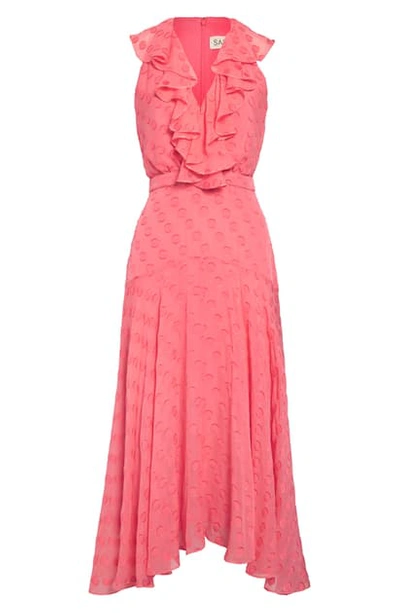 Saloni Rita Ruffle Dress In Watermelon Pink