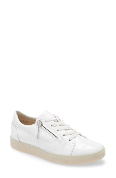 Paul Green Carla Lace-up Sneaker In White Crinkled Patent
