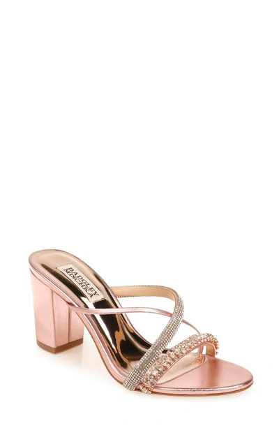 Badgley Mischka Zoraya Metallic Embellished Slide Sandals In Rose Leather