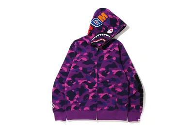 Pre-owned Bape  Color Camo Detachable Shark Full Zip Hoodie Purple