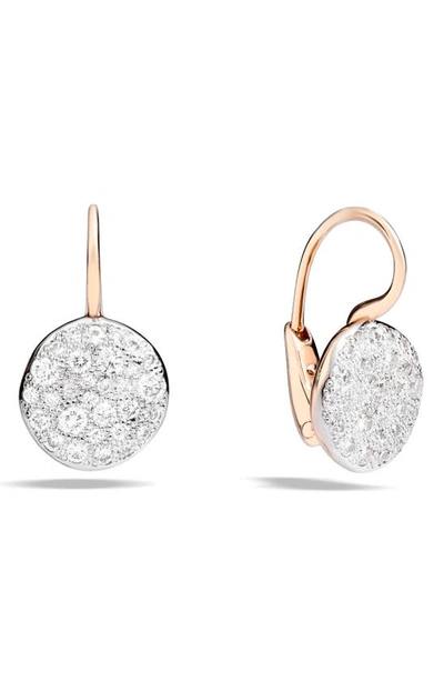 Pomellato Sabbia Diamond Disc Drop Earrings In Rose Gold/ Diamond