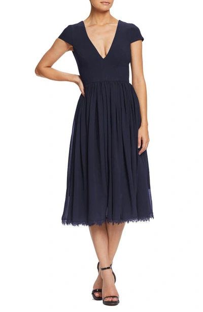 Dress The Population Corey Chiffon Fit & Flare Cocktail Dress In Midnight Blue