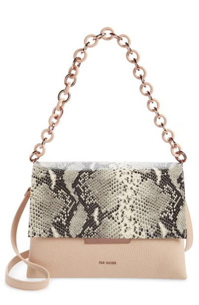 Ted Baker Alani Snake Embossed Leather Shoulder Bag In Taupe