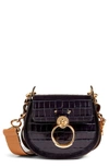 Chloé Small Tess Croc Embossed Calfskin Shoulder Bag In Full Blue