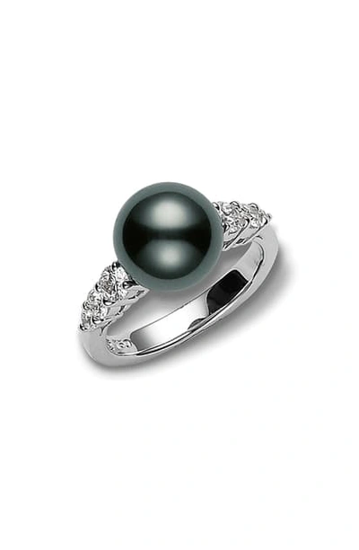 Mikimoto Morning Dew Black South Sea Pearl & Diamond Ring In Pearl/ Diamond