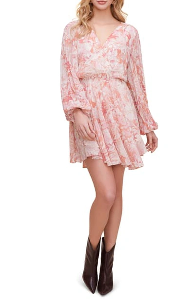 Astr Raphaela Leopard Print Long Sleeve Chiffon Dress In Pink/coral Floral