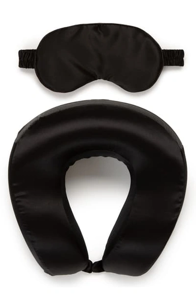 Calpak Silk Travel Neck Pillow & Eye Mask Set In Black
