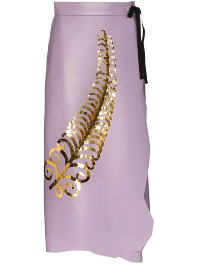 Prada Purple Sequin Fern Leather Skirt
