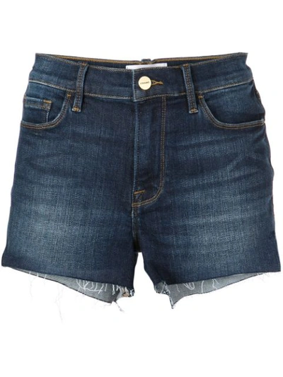 Frame Le Brigette High Waist Side Slit Denim Shorts In Blue