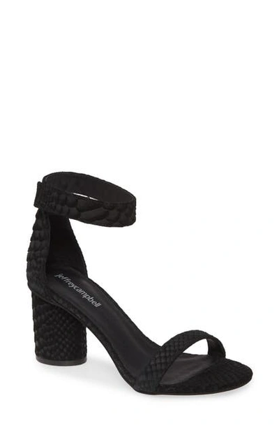 Jeffrey Campbell Admist Ankle Strap Block Heel Sandal In Black Suede Snake Print