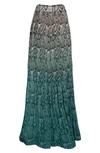 Afrm Rocco Plisse Pleat High Waist Maxi Skirt In Teal Ombre Tie Dye