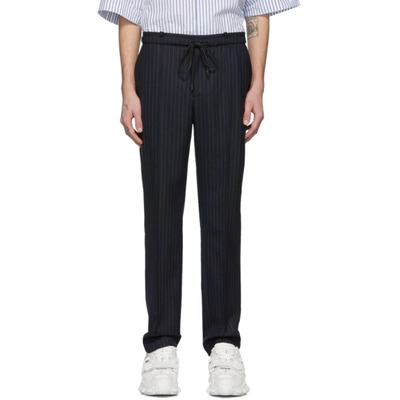 Juunj Drawstring Pinstripe Trousers In R Navy