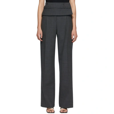 Christopher Esber Grey Wool Double Belted Trousers In Charcoal