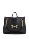 Gucci 1955 Horsebit Medium Leather Tote In Black