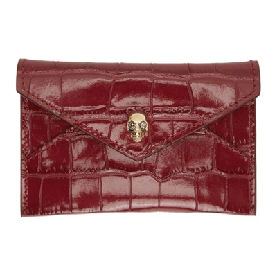 Alexander Mcqueen Red Skull Envelope Card Holder In Raspberry